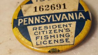 1923 Pa Pennsylvania Fishing License Resident Button 3