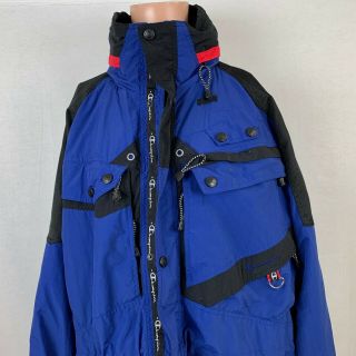 Champion Performance Parka Ski Jacket Vtg 90s Zippered Hood Blue Size 2xl