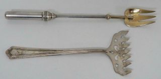 18 - 1900’s Two Sterling Silver Forks For Sardine & Table Use - Column Stem