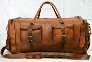Vintage Leather Messenger Brown Real Hide Luggage Travel Bag Briefcase