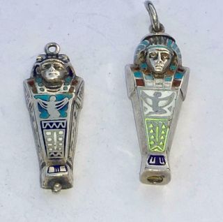 RARE EARLY 1900 ' s SILVER & ENAMEL EGYPTIAN MUMMY MECHANICAL PENCIL,  SARCOPHAGUS 6