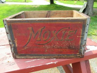 Antique Vintage Drink Moxie Soda Wood Box / Crate 1 Doz Bottles Cond.