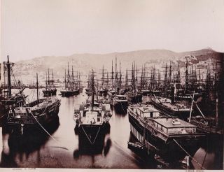 Albumen Photograph Italy Genoa Harbor Noack Quality Vntg Print 1870