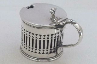A Fine Antique Solid Silver Pierced Mustard Pot & Glass Liner London 1910.