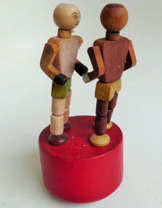 VINTAGE WOODEN BOXER PUSH TOY PUPPETS 5 1/2 