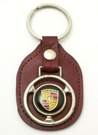 Vintage Porsche Leather Key Chain Fob 2.  75 " X 1.  75 " 25.  5 Grams