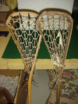 2 Vintage Lacrosse Sticks One Marked Patterson Tuscatora Nation 46 " & 43 "