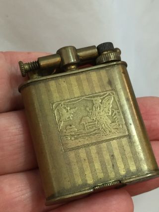 Vintage Nasco 18k Gold Plated Lift Arm Pocket Lighter - Engraved Japanese Scene