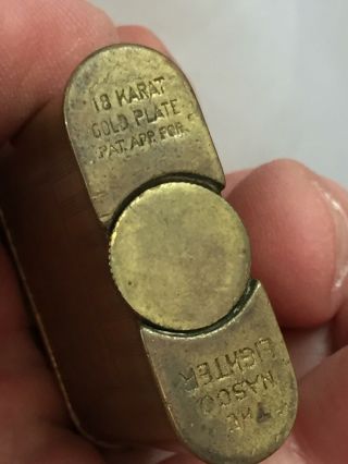 Vintage NASCO 18k Gold Plated Lift Arm Pocket Lighter - Engraved Japanese Scene 5