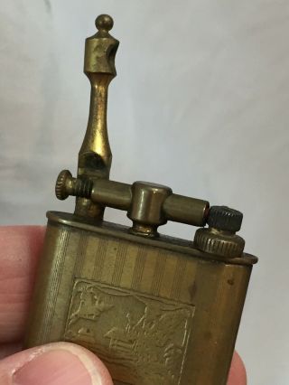 Vintage NASCO 18k Gold Plated Lift Arm Pocket Lighter - Engraved Japanese Scene 8