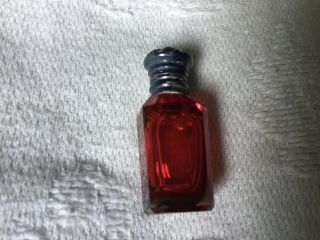Sterling Silver Cranberry Glass Miniature Scent Perfume Bottle Victorian
