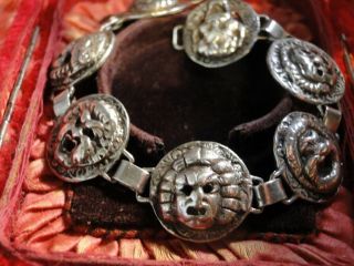 Antique Vtg Peruzzi Cini Coppini 3/d Gargoyles Etruscan Sterling Silver Bracelet