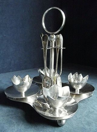 Silver Plated 9 Piece Egg Cup Breakfast Set C1900 By James Deakin