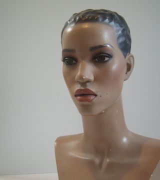 Vntg Black African American Lady Head Deco Style Bust Mannequin Display Store
