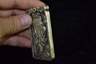 chinese Old tibet Silver carve kwan - yin lotus amulet woman pendant Collectible 5