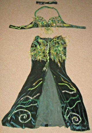 Professional Belly Dance Costume,  Sz 8/10,  Green,  Made In Egypt,  Vintage Look