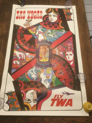 Vintage Poster Las Vegas - Fly Twa Klein 1960s 25 " X 40 " 4 - 1099