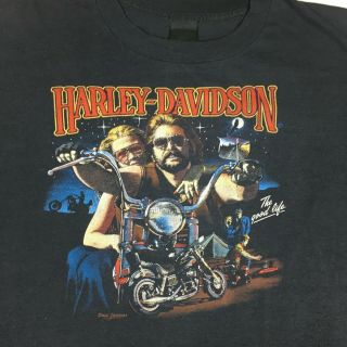 Harley Davidson 3D Emblem The Good Life Black RARE Tshirt XL VTG 80s CO Springs 2
