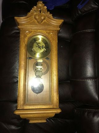 Vintage D & A Key Wind Wall Clock Solid Oak 29 " Tall Rare Htf Great