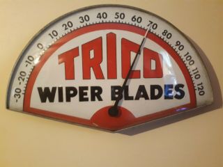 Vintage Trico Wiper Blades Metal Sign Thermometer With Glass Thermometer
