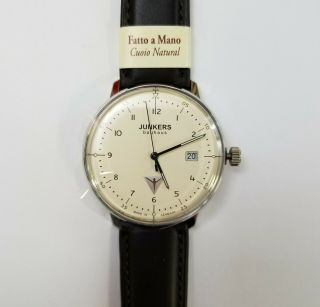 Junkers Bauhaus Quartz Watch 6046 - 5,  Beige Dial,  40mm,  Brown Leather Strap
