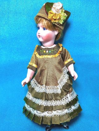 Vtg Two Ps Satin&golden French Lace Doll Dress For Mignonette Dolls 7.  5 "