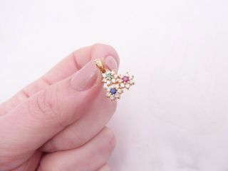 18ct Gold Tutti Frutti Emerald Ruby Sapphire Diamond Cluster Pendant