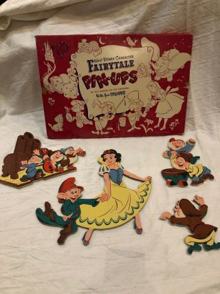 Rare Vintage 1951 Dolly Toy Co Disney Fairytale Pin - Ups Snow White Seven Dwarfs