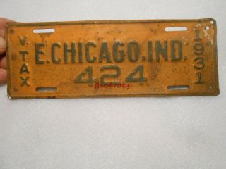 Vintage 1931 East Chicago Indiana Vehicle Tax Plate