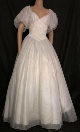 Mike Benet Vintage 80s White Ballgown Formal Prom Party Dress Cotillion 10