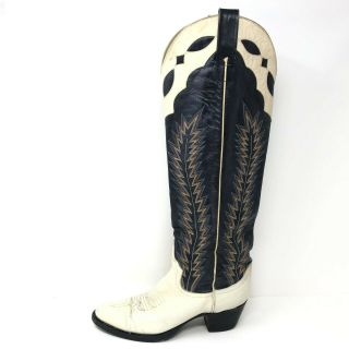Vintage Larry Mahan Womens 8 N Tall Cowboy Boots Blue White