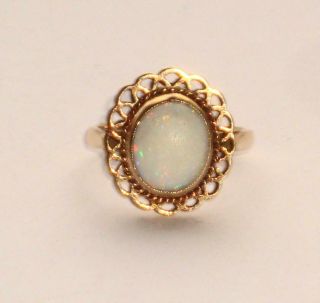Rare Unusual Antique Vintage Large Setting Oval Cut Opal Gold Ring