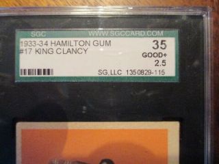 Vintage 1933 - 34 Hamilton Gum 17 King Clancy NHL Hockey Card Graded SGC 35 Good, 2