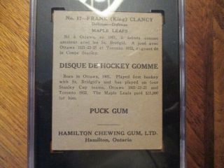 Vintage 1933 - 34 Hamilton Gum 17 King Clancy NHL Hockey Card Graded SGC 35 Good, 5