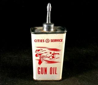Vintage Cities Service Gun Oil Lead Top Spout Rare Old Advertising Tin Can 1950s