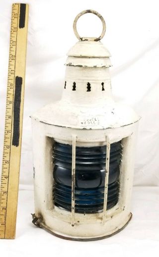 Vintage Russell And Stoll Masthead Lantern Blue Glass York Antique Nautical