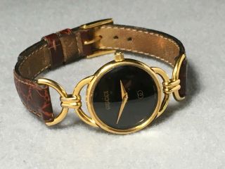 Vintage Authentic Gucci 6000l Gold Plated Gucci Croc Grain Leather Band