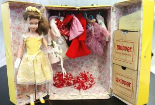 Vintage 1963 Barbie Skipper W/ Outfits,  Carrying Case,  And Accessories