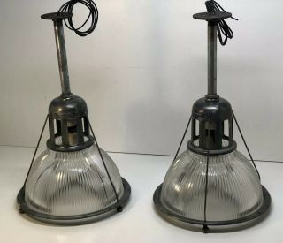 2pc Vintage 12” Holophane Lobay 684 Industrail Factory Barn Lights Ready To Use