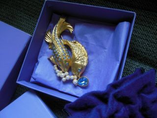 Rare Elizabeth Taylor For Avon " Sea Shimmer " Koi Fish Brooch Pin.