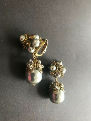 Sign Miriam Haskell Silver Baroque Huge Pearls Rhinestone Earrings Jewelry