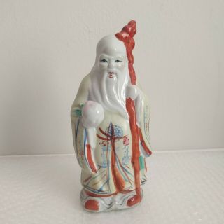 Vintage Chinese Shou Xing God Of Longevity Porcelain Ceramic Figurine Statues