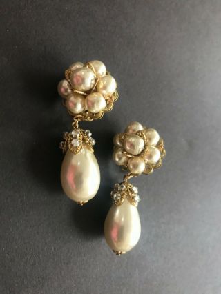 Sign Miriam Haskell Pearshape Baroque Huge Pearls Rhinestone Earrings Jewelry