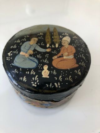 Rare Vintage Chinese Japanese Hand Painted Papier Mache Lidded Pot