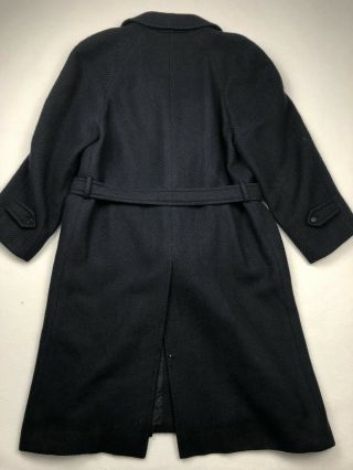 VTG 1970s Mr Guy Italy Men’s Wool Belted Trench Coat Navy Blue Herringbone • 44R 4