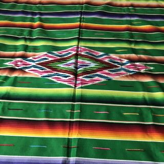 Handwoven Saltillo Wool Blanket Tablecloth Serape Mexican 1940 1950 Vintage