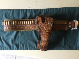 Mexican Kidney Vintage Leather Gunbelt Double Action Cowboy - W Loops For.  38