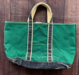 Vintage Ll Bean Tote Bag Green & Blue Boat And Tote Worn Rare 22 X 14