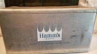 VINTAGE HAMM ' S BEER EMBOSSED COOLER Metal Large 30X16X13 Blue handles COOL 3