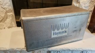 VINTAGE HAMM ' S BEER EMBOSSED COOLER Metal Large 30X16X13 Blue handles COOL 5